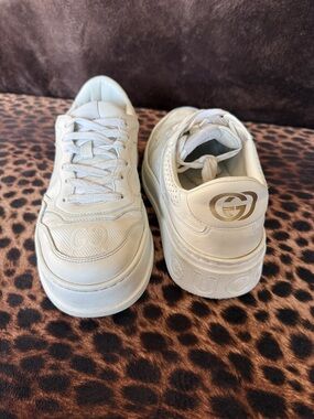 Gucci Cream/Gold Platform Leather Sneakers